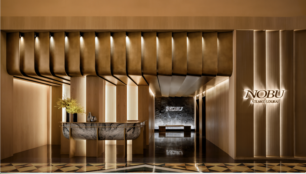 Interior design of Nobu Dubai showcasing modern luxury dining experience.