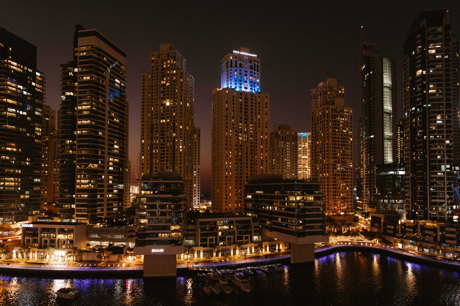 Scenic view of the canal from Asia Asia Dubai Marina, ideal for relaxation.