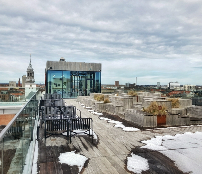 Panoramic view of Aalborg from the Salling Rooftop.
