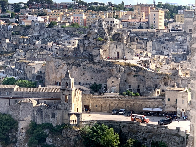 Ancient architecture in Matera showcasing historic stone buildings and landmarks.