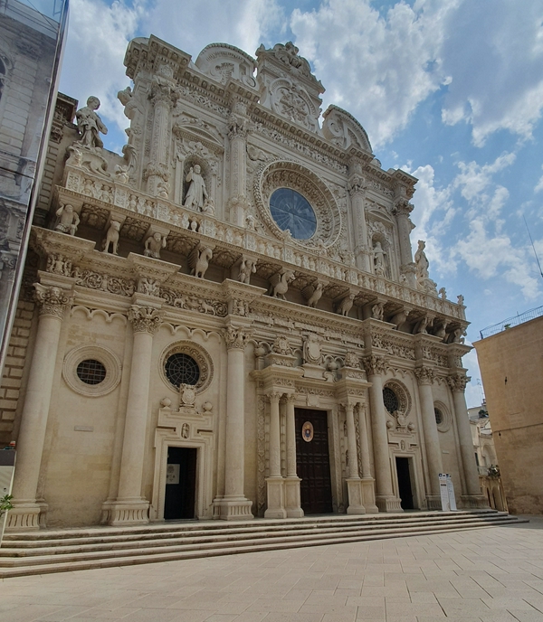 Baroque architecture and ornate sculptures in Lecce, Italy.