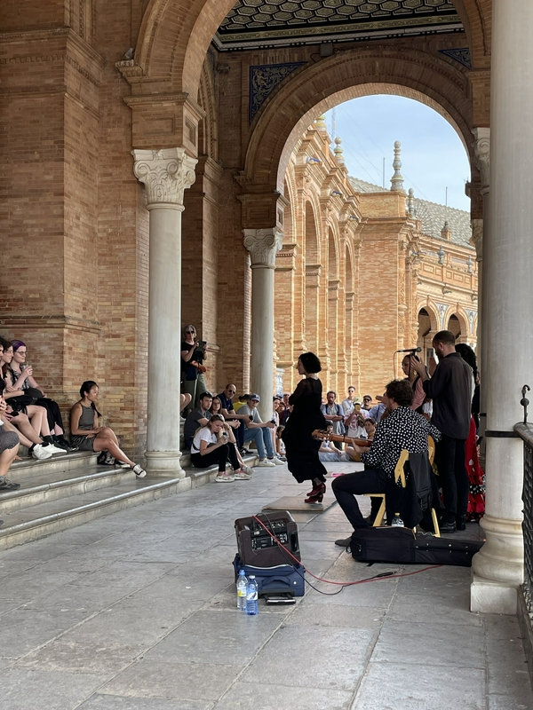 Boat ride along the scenic canal at Plaza de España in Seville, Spain.