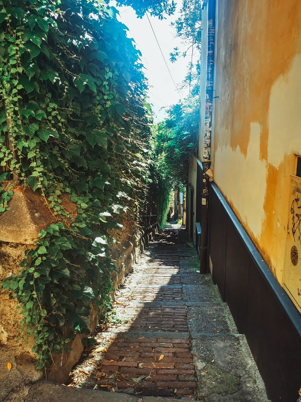 Vernazzola Beach in the Sturla district of Genoa, Italy, showcasing colorful Ligurian architecture.